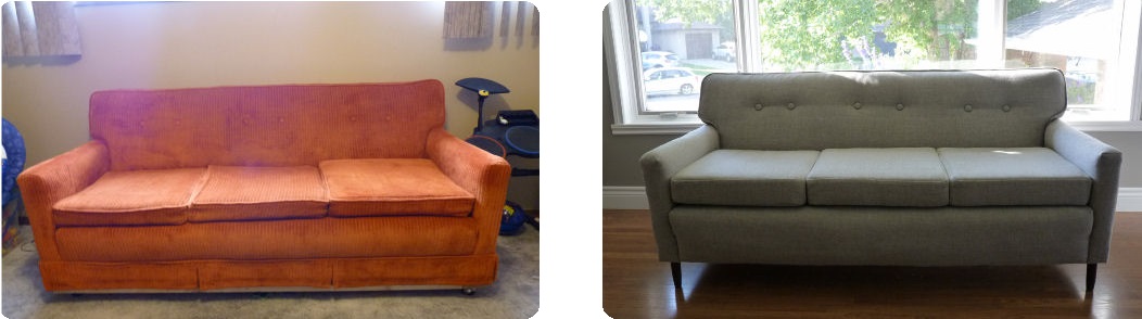 antes y despues de tapizar un sillon