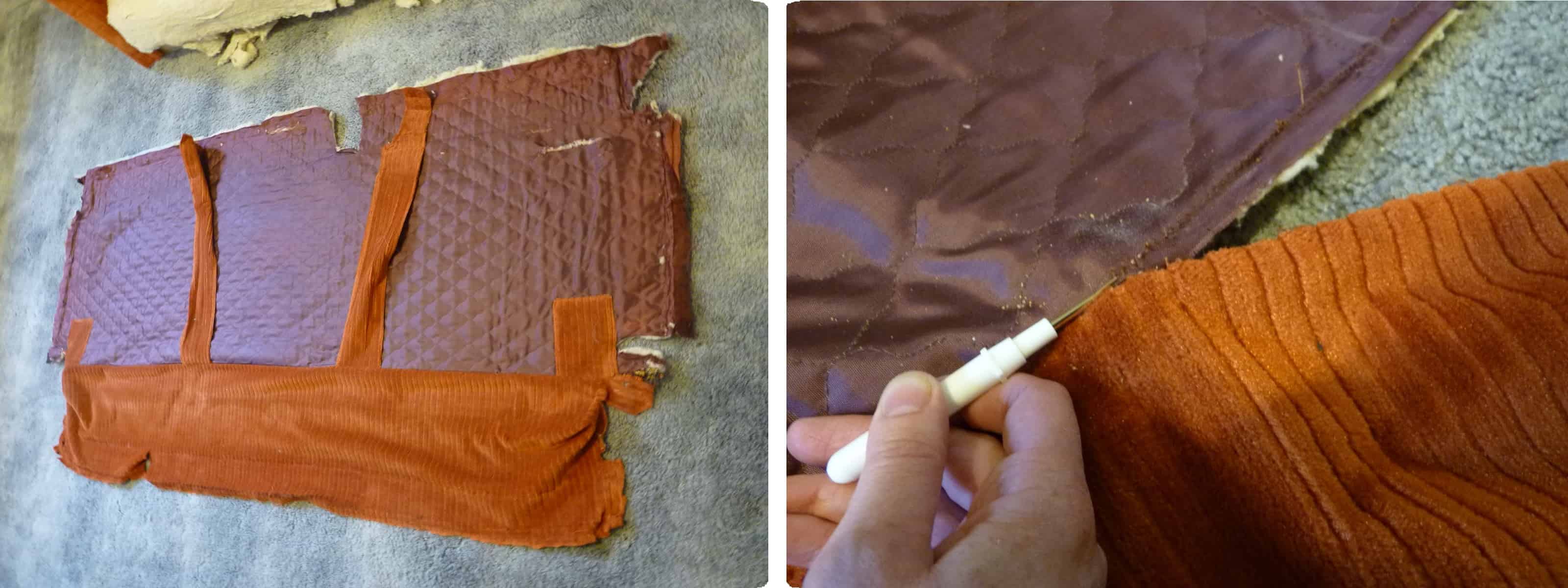 costura de unión de almohadones de tela para tapizar sillón
